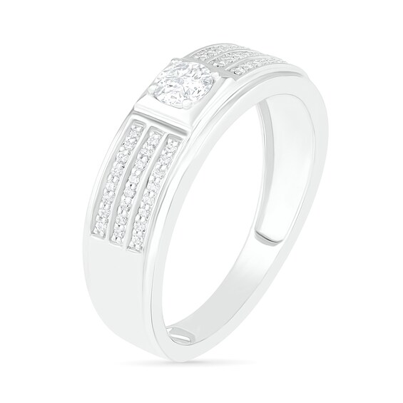 Men's 0.37 CT. T.W. Diamond Multi-Row Wedding Band in 10K White Gold