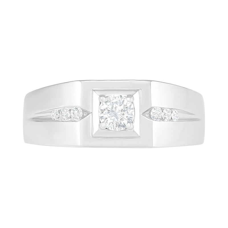Men's 0.29 CT. T.W. Diamond Square Frame Tri-Sides Wedding Band in 10K White Gold|Peoples Jewellers