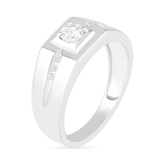 Men's 0.29 CT. T.W. Diamond Square Frame Tri-Sides Wedding Band in 10K White Gold