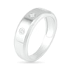 Thumbnail Image 2 of Men's 0.065 CT. T.W. Diamond Three Stone Station Wedding Band in 10K White Gold