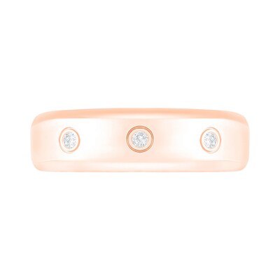 Men's 0.065 CT. T.W. Diamond Three Stone Station Wedding Band in 10K Rose Gold