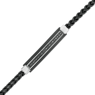 Men's 0.19 CT. T.W. Black Diamond Triple Row ID Bracelet in Stainless Steel and Black IP - 8.5"