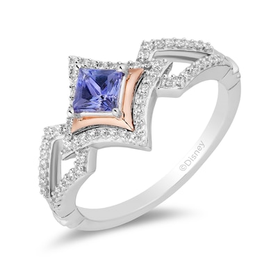 Enchanted Disney Ultimate Princess Celebration Tanzanite and 0.18 CT. T.W. Diamond Ring in Sterling Silver