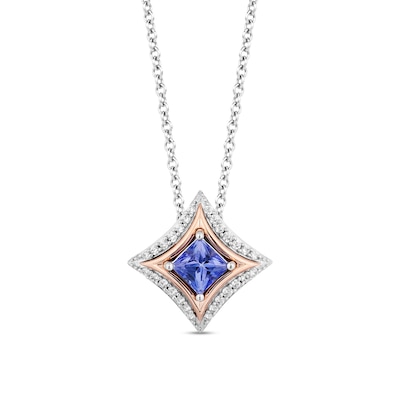 Enchanted Disney Ultimate Princess Celebration Tanzanite and 0.085 CT. T.W. Diamond Frame Necklace in Sterling Silver