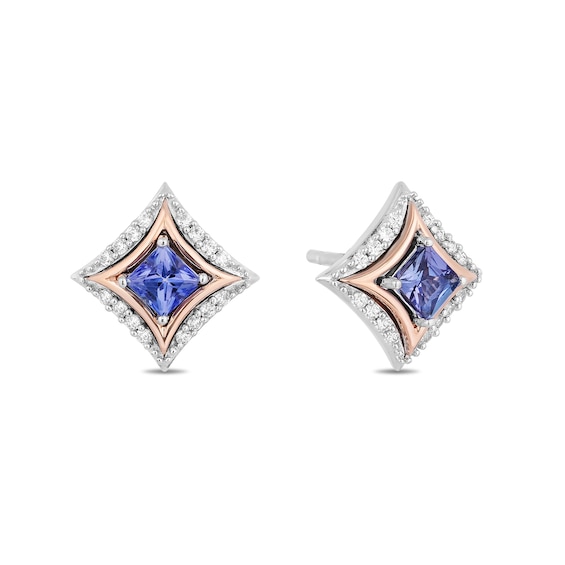 Enchanted Disney Ultimate Princess Celebration Tanzanite and 0.085 CT. T.W. Diamond Stud Earrings in Sterling Silver