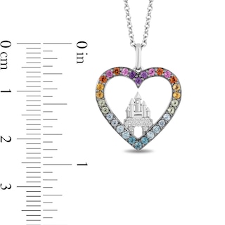 Enchanted Disney Ultimate Princess Celebration Multi-Gemstone and 0.04 CT. T.W. Diamond Heart Pendant in Sterling Silver