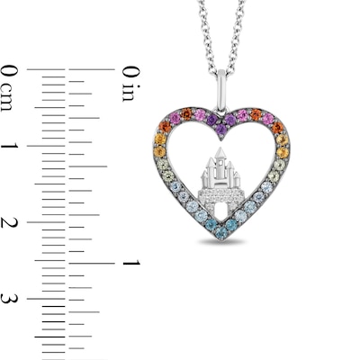 Enchanted Disney Ultimate Princess Celebration Multi-Gemstone and 0.04 CT. T.W. Diamond Heart Pendant in Sterling Silver