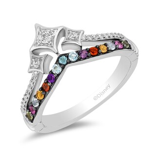 Enchanted Disney Ultimate Princess Celebration Multi-Gemstone and 0.115 CT. T.W. Diamond Tiara Ring in Sterling Silver