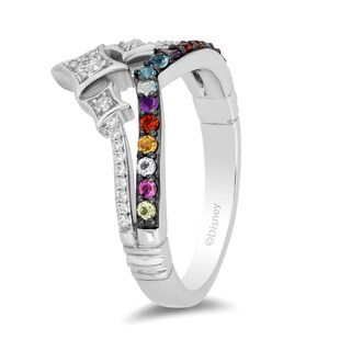 Enchanted Disney Ultimate Princess Celebration Multi-Gemstone and 0.115 CT. T.W. Diamond Tiara Ring in Sterling Silver