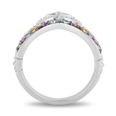 Enchanted Disney Ultimate Princess Celebration Multi-Gemstone and 0.115 CT. T.W. Diamond Tiara Ring in Sterling Silver