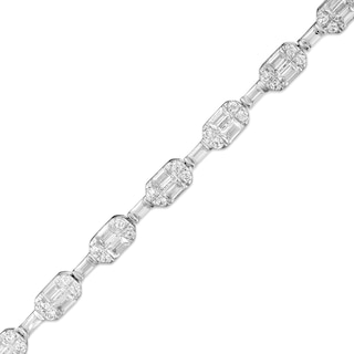 3.00 CT. T.W. Baguette and Round Diamond Alternating Bracelet in 10K White Gold - 7.25"