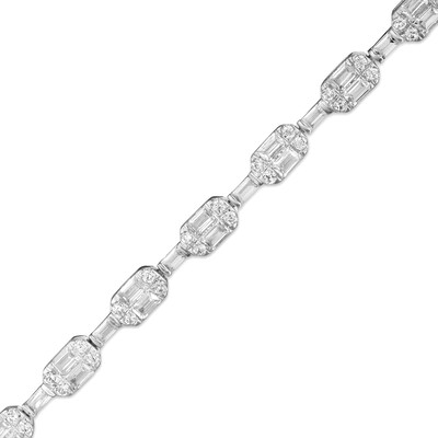 3.00 CT. T.W. Baguette and Round Diamond Alternating Bracelet in 10K White Gold - 7.25"