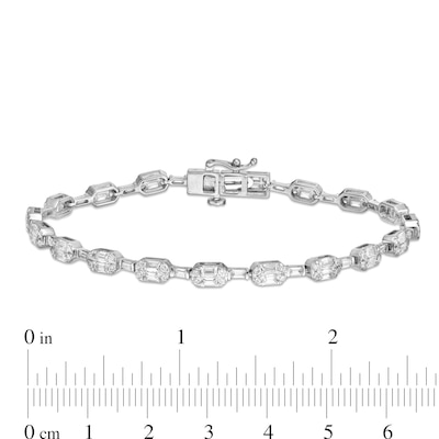 3.00 CT. T.W. Baguette and Round Diamond Alternating Bracelet in 10K White Gold - 7.25"