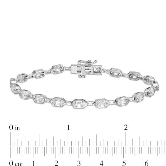 3.00 CT. T.W. Baguette and Round Diamond Alternating Bracelet in 10K White Gold - 7.25"