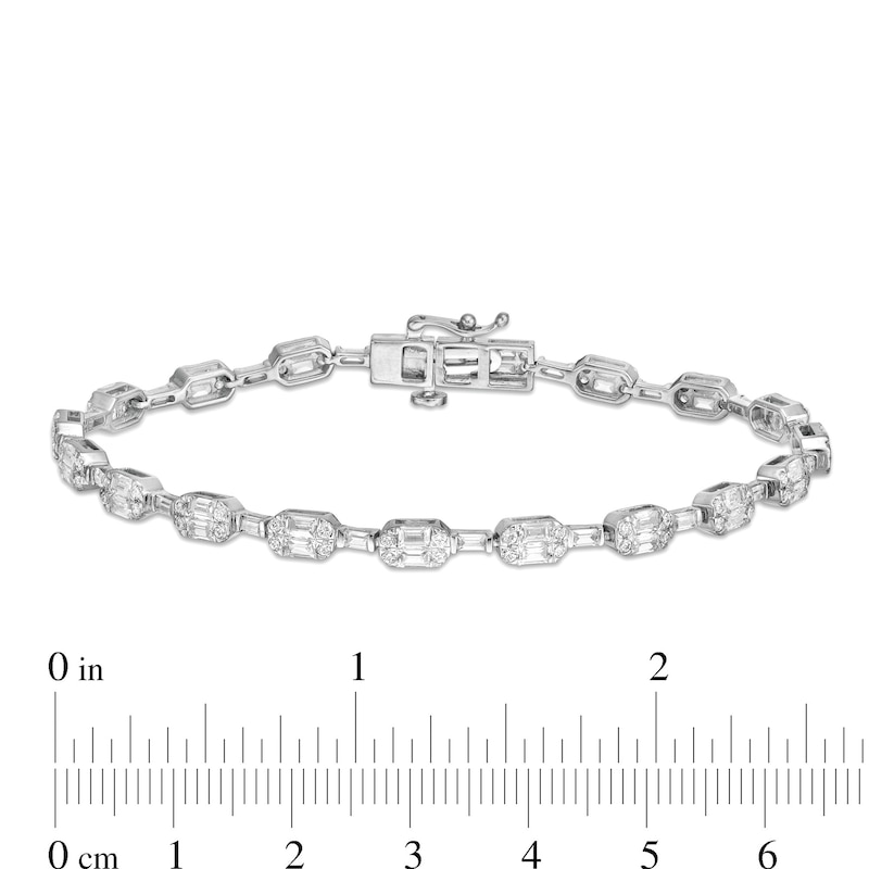 3.00 CT. T.W. Baguette and Round Diamond Alternating Bracelet in 10K White Gold - 7.25"
