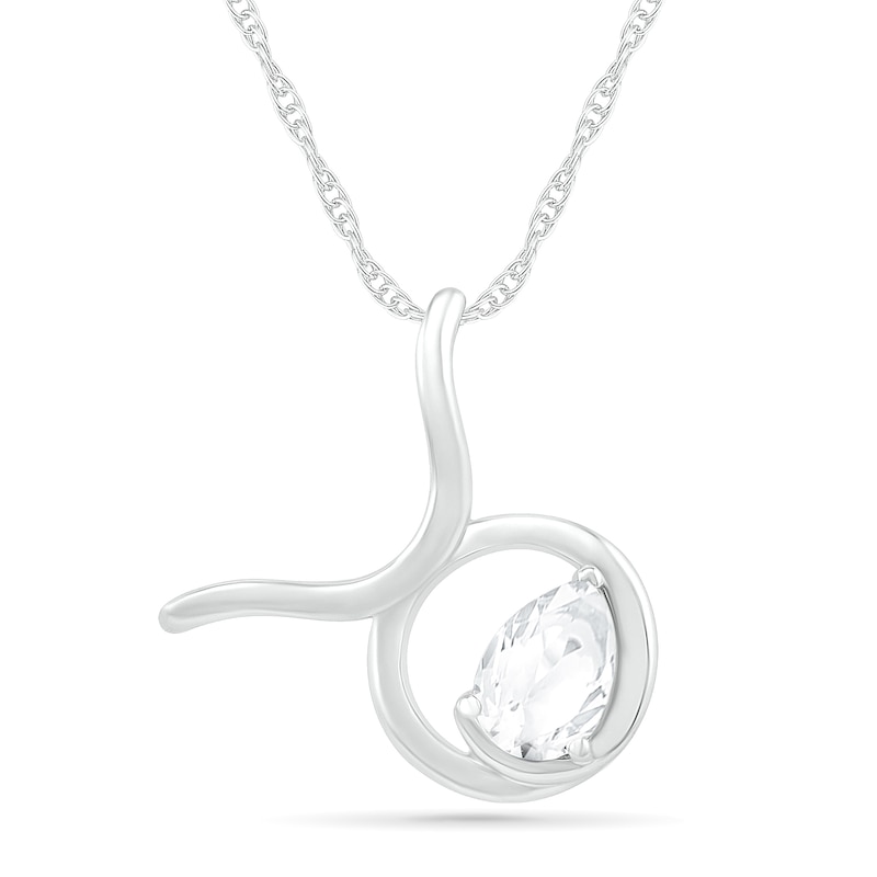 Pear-Shaped White Lab-Created Sapphire Taurus Zodiac Sign Pendant in Sterling Silver|Peoples Jewellers