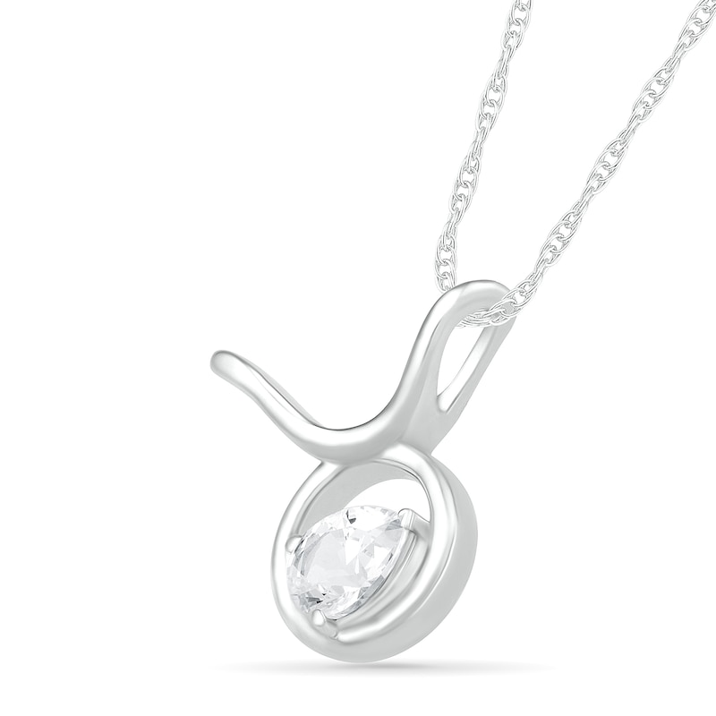 Pear-Shaped White Lab-Created Sapphire Taurus Zodiac Sign Pendant in Sterling Silver|Peoples Jewellers