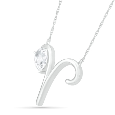 Pear-Shaped White Lab-Created Sapphire Aries Zodiac Sign Necklace in Sterling Silver