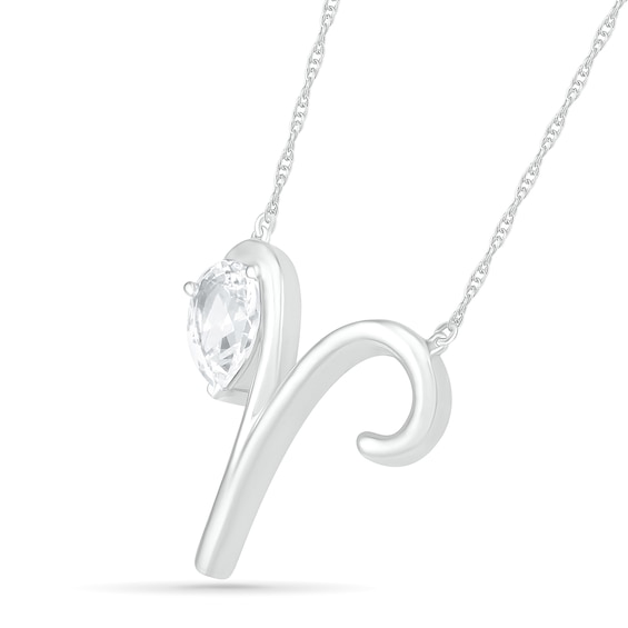 Pear-Shaped White Lab-Created Sapphire Aries Zodiac Sign Necklace in Sterling Silver