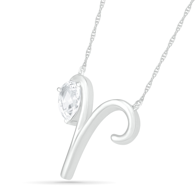 Pear-Shaped White Lab-Created Sapphire Aries Zodiac Sign Necklace in Sterling Silver|Peoples Jewellers