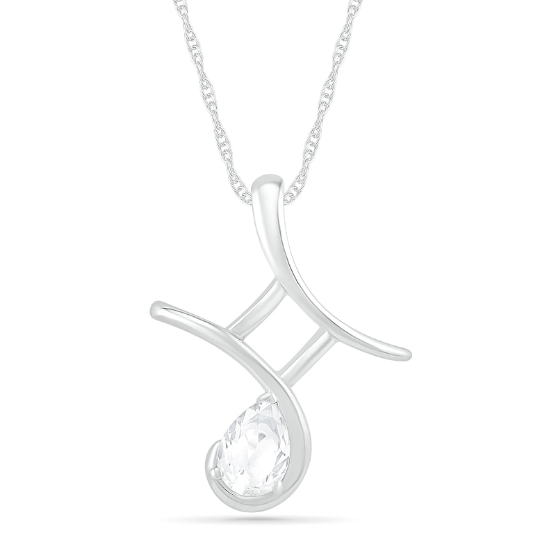 Pear-Shaped White Lab-Created Sapphire Gemini Zodiac Sign Pendant in Sterling Silver|Peoples Jewellers