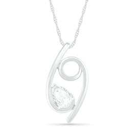 Pear-Shaped White Lab-Created Sapphire Cancer Zodiac Sign Pendant in Sterling Silver