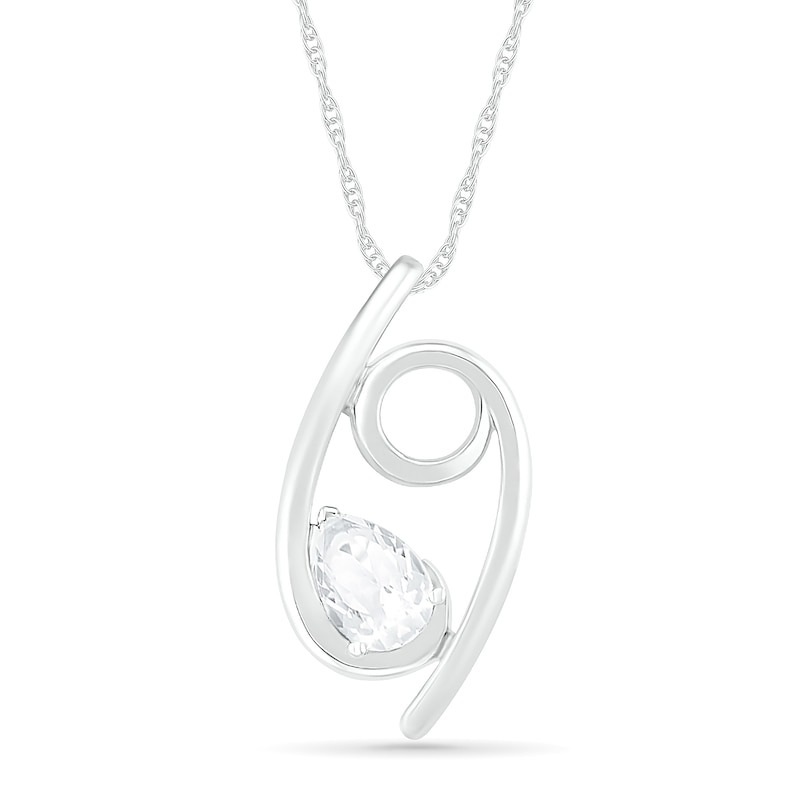 Pear-Shaped White Lab-Created Sapphire Cancer Zodiac Sign Pendant in Sterling Silver|Peoples Jewellers