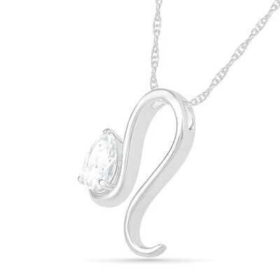 Pear-Shaped White Lab-Created Sapphire Leo Zodiac Sign Pendant in Sterling Silver