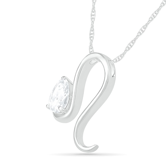 Pear-Shaped White Lab-Created Sapphire Leo Zodiac Sign Pendant in Sterling Silver