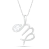 Thumbnail Image 1 of Pear-Shaped White Lab-Created Sapphire Virgo Zodiac Sign Pendant in Sterling Silver