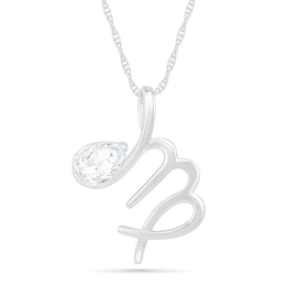 Pear-Shaped White Lab-Created Sapphire Virgo Zodiac Sign Pendant in Sterling Silver