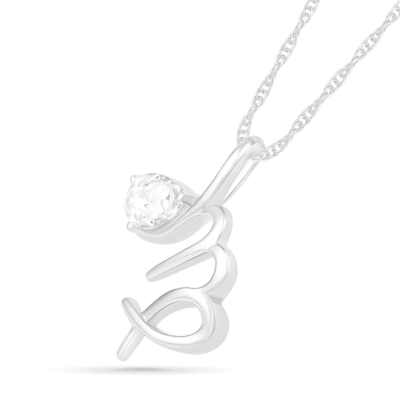 Pear-Shaped White Lab-Created Sapphire Virgo Zodiac Sign Pendant in Sterling Silver