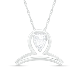 Pear-Shaped White Lab-Created Sapphire Libra Zodiac Sign Pendant in Sterling Silver