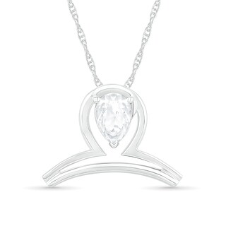 Pear-Shaped White Lab-Created Sapphire Libra Zodiac Sign Pendant in Sterling Silver