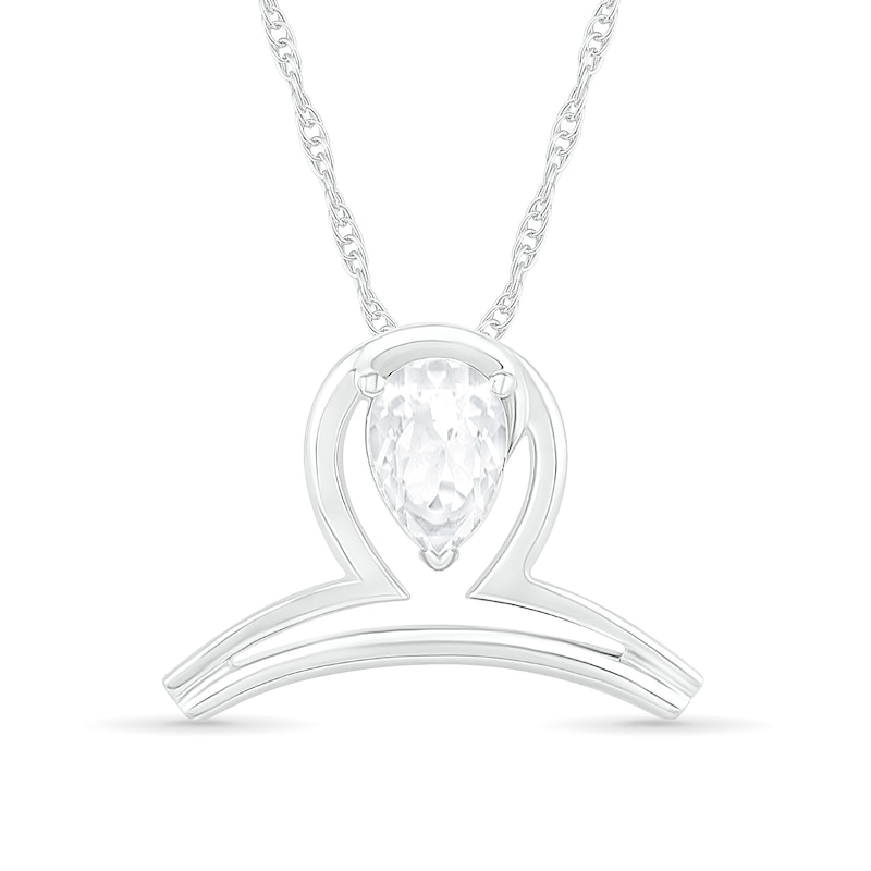 Pear-Shaped White Lab-Created Sapphire Libra Zodiac Sign Pendant in Sterling Silver|Peoples Jewellers