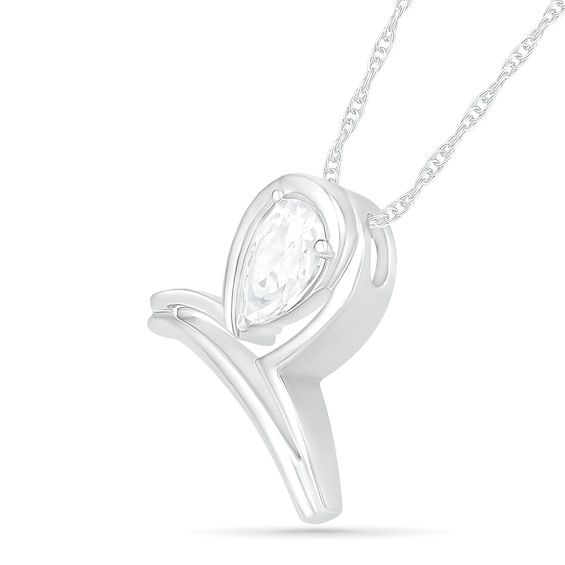 Pear-Shaped White Lab-Created Sapphire Libra Zodiac Sign Pendant in Sterling Silver