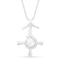 Pear-Shaped White Lab-Created Sapphire Sagittarius Zodiac Sign Pendant in Sterling Silver