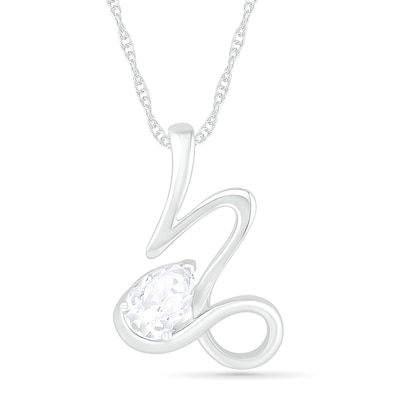 Pear-Shaped White Lab-Created Sapphire Capricorn Zodiac Sign Pendant in Sterling Silver