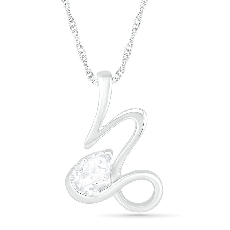 Pear-Shaped White Lab-Created Sapphire Capricorn Zodiac Sign Pendant in Sterling Silver|Peoples Jewellers