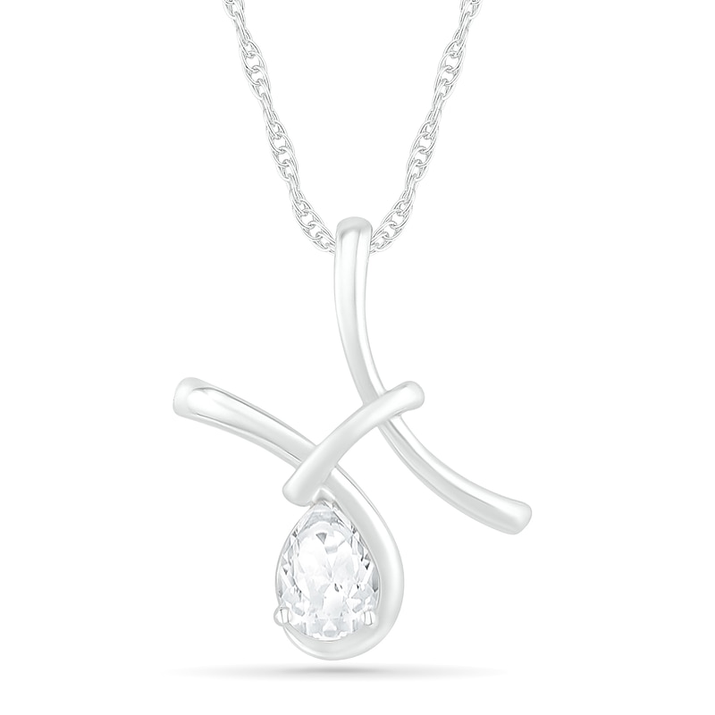 Pear-Shaped White Lab-Created Sapphire Pisces Zodiac Sign Pendant in Sterling Silver