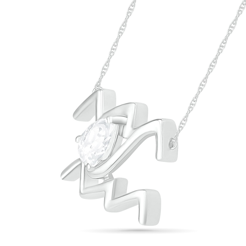 Main Image 2 of Pear-Shaped White Lab-Created Sapphire Aquarius Zodiac Sign Necklace in Sterling Silver