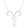 Thumbnail Image 0 of 6.0mm Heart-Shaped and Round White Lab-Created Sapphire Aries Zodiac Sign Necklace in Sterling Silver