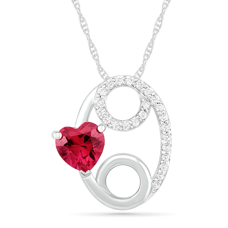 6.0mm Heart-Shaped Lab-Created Ruby and White Sapphire Cancer Zodiac Sign Pendant in Sterling Silver|Peoples Jewellers
