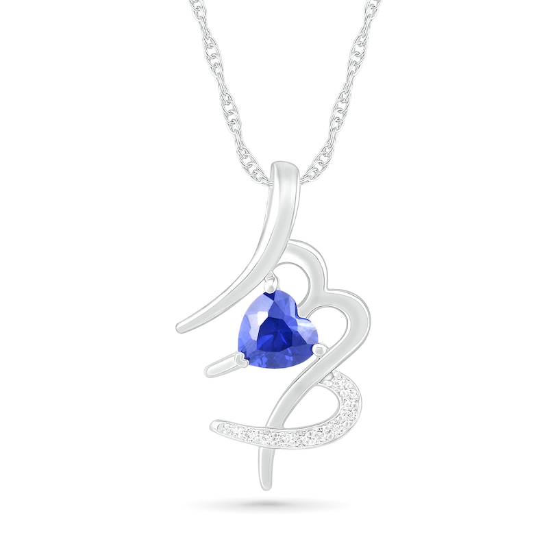 6.0mm Heart-Shaped Blue and White Lab-Created Sapphire Virgo Zodiac Sign Pendant in Sterling Silver|Peoples Jewellers