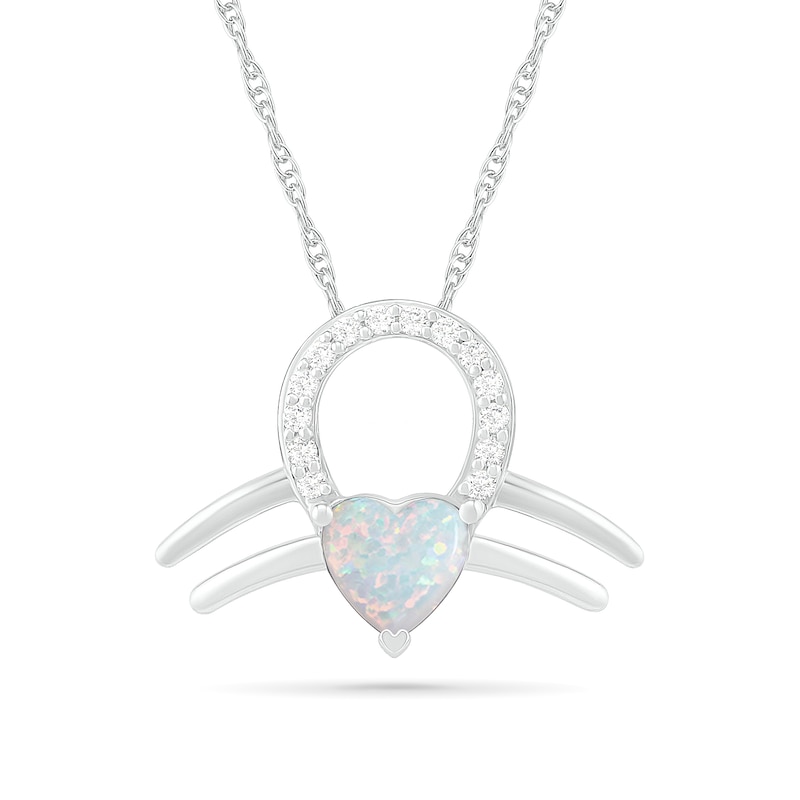 6.0mm Heart-Shaped Lab-Created Opal and White Sapphire Libra Zodiac Sign Pendant in Sterling Silver|Peoples Jewellers