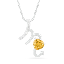 6.0mm Heart-Shaped Citrine and White Lab-Created Sapphire Scorpio Zodiac Sign Pendant in Sterling Silver