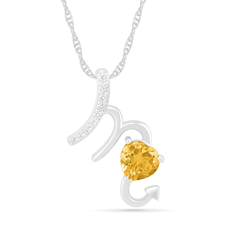 6.0mm Heart-Shaped Citrine and White Lab-Created Sapphire Scorpio Zodiac Sign Pendant in Sterling Silver|Peoples Jewellers