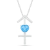 6.0mm Heart-Shaped Blue Topaz and White Lab-Created Sapphire Sagittarius Zodiac Sign Pendant in Sterling Silver