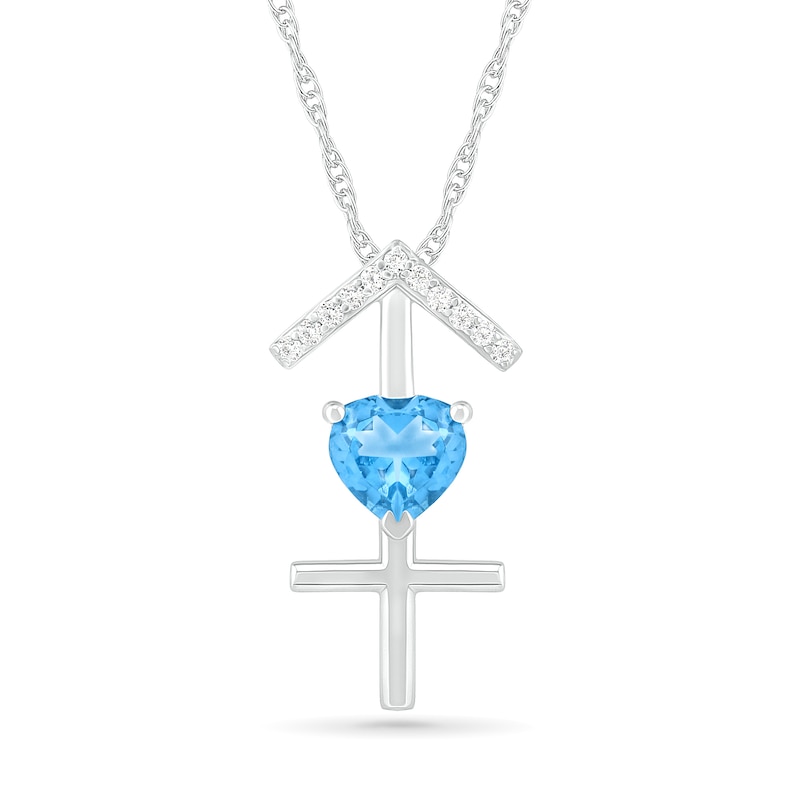 6.0mm Heart-Shaped Blue Topaz and White Lab-Created Sapphire Sagittarius Zodiac Sign Pendant in Sterling Silver|Peoples Jewellers