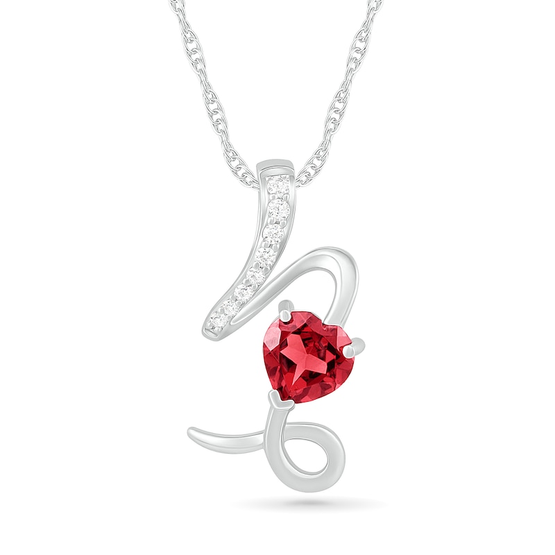 6.0mm Heart-Shaped Garnet and White Lab-Created Sapphire Capricorn Zodiac Sign Pendant in Sterling Silver|Peoples Jewellers